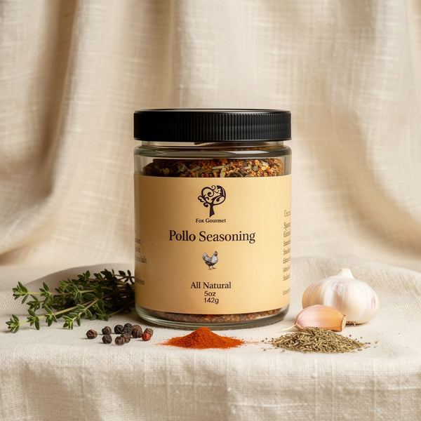 Fox Gourmet Pollo Seasoning jar with herbs and garlic
